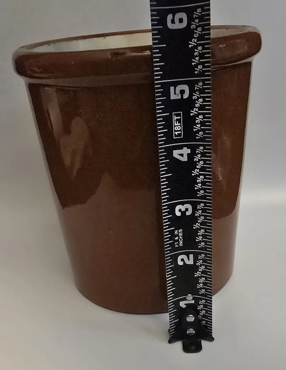 Vintage Brown Stoneware Utensil Crock - Brown and White